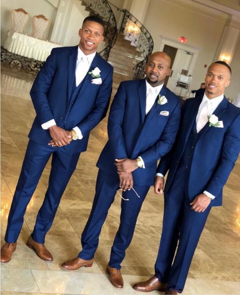 blue wedding tuxedos for groom 2019 new groomsmen man suit men's suits bridegroom (jacket+pants+vests) prom party custom made yy56, Black;gray