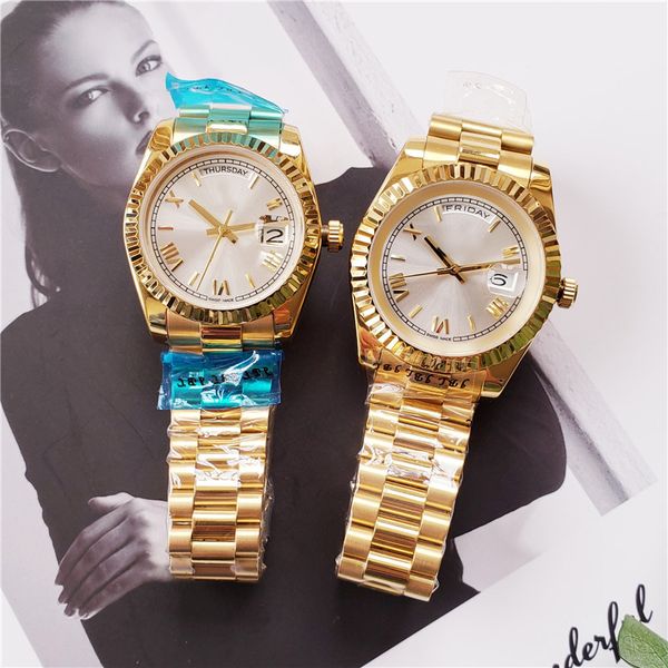 Couple Watch Gold Strap Roman Num Mens Women Watch Sweep Automatic Movement Mechanical DayDate Stainess Sapphire Solid Clasp 2pcs
Couple Watch Gold Strap Roman Num Mens Women Watch Sweep Automatic Movement Mechanical DayDate Stainess Sapphire Solid Clasp 2pcs