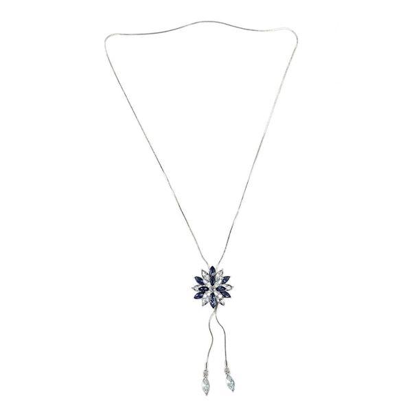 women cubic zirconia flower long adjustable chain pendant sweater necklace (white + blue, Silver
women cubic zirconia flower long adjustable chain pendant sweater necklace (white + blue, Silver