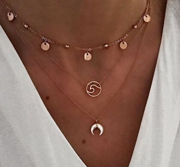 necklace creative retro simple horns waves three-layer multilayer necklace, Silver
necklace creative retro simple horns waves three-layer multilayer necklace, Silver
