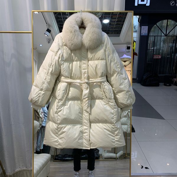 women's winter down jacket thick womenswear real fur collar coat parkas long waist belt female coats mujer chaqueta lxr184, Black
women's winter down jacket thick womenswear real fur collar coat parkas long waist belt female coats mujer chaqueta lxr184, Black