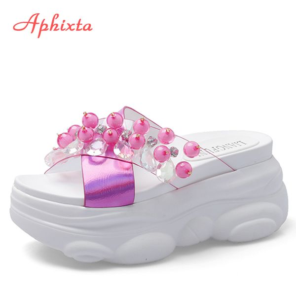 slippers aphixta 2021 woman pearl bear thick sole transparent summer wedges slides platform heels shoes, Black
slippers aphixta 2021 woman pearl bear thick sole transparent summer wedges slides platform heels shoes, Black