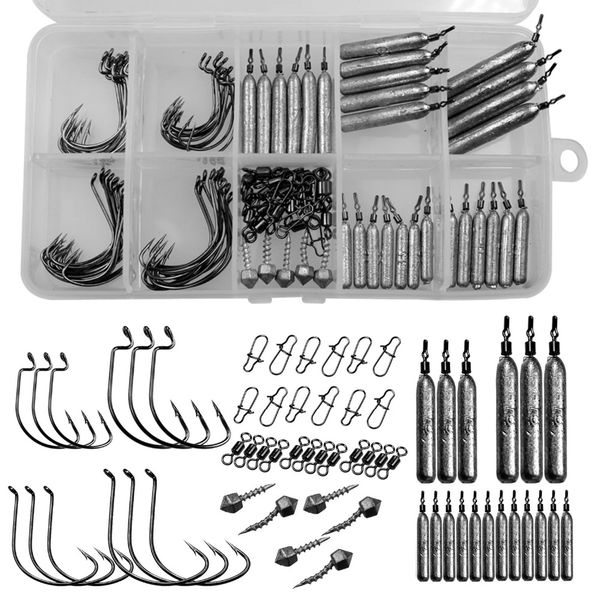 103pcs Fishing Tackle Box Wacky Rigs Fishing Accessories With Offset Hooks Lead Weight Drop Shot Sinker For Bass
103pcs Fishing Tackle Box Wacky Rigs Fishing Accessories With Offset Hooks Lead Weight Drop Shot Sinker For Bass