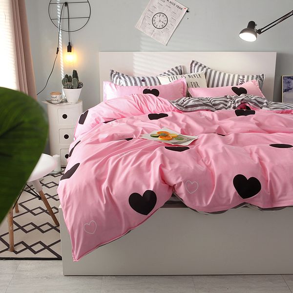 51)home bedding 3/4pcs love heart girl bedding set flat sheet king size bedclothes pillowcase&duvet cover bed linen set