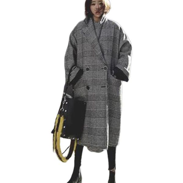 women wool coat plaid women jacket loose long double breasted woolen coat winter coat woolen overcoat, Black
women wool coat plaid women jacket loose long double breasted woolen coat winter coat woolen overcoat, Black