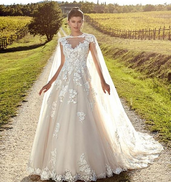 custom made elegant capped sleeves wedding dresses sheer neck backless tulle lace bride gowns with wrap beach garden wedding gowns, White
custom made elegant capped sleeves wedding dresses sheer neck backless tulle lace bride gowns with wrap beach garden wedding gowns, White