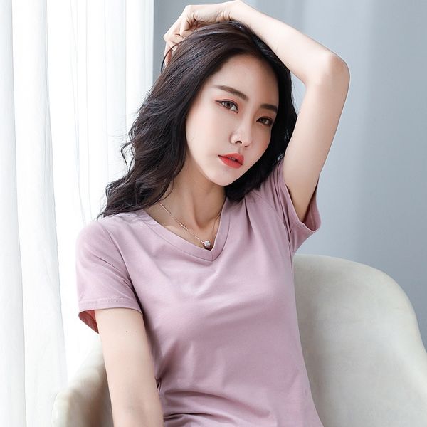 2020v collar short-sleeved t- women's pullover versatile large size base cotton slim short-sleeved fashion t- shirt pullover shirt, White
2020v collar short-sleeved t- women's pullover versatile large size base cotton slim short-sleeved fashion t- shirt pullover shirt, White