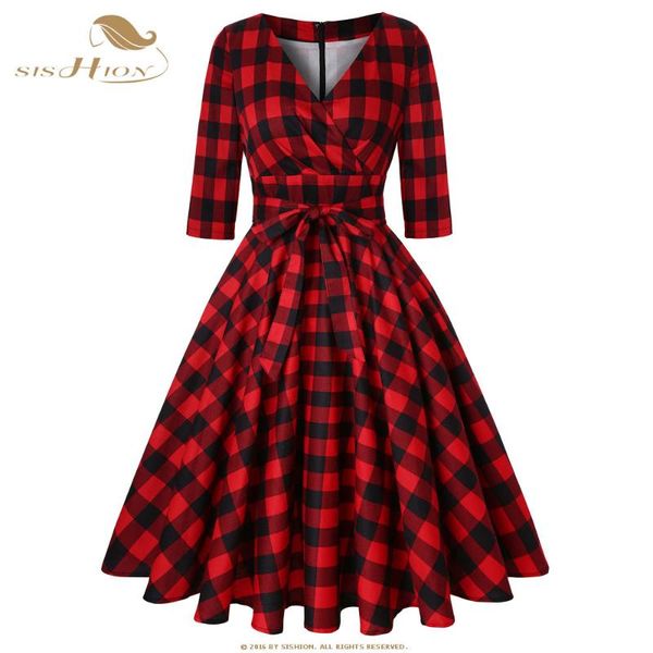 casual dresses sishion cotton 50s retro swing vintage dress 3/4 sleeve plus size red white black women autumn floral print plaid sd0006, Black;gray
casual dresses sishion cotton 50s retro swing vintage dress 3/4 sleeve plus size red white black women autumn floral print plaid sd0006, Black;gray