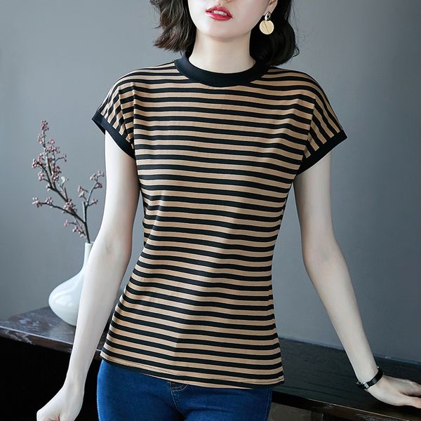 half turtleneck women black white striped cotton t-shirt 2020 coffee stripes summer femme t-shirt ladies autumn simple soft
half turtleneck women black white striped cotton t-shirt 2020 coffee stripes summer femme t-shirt ladies autumn simple soft
