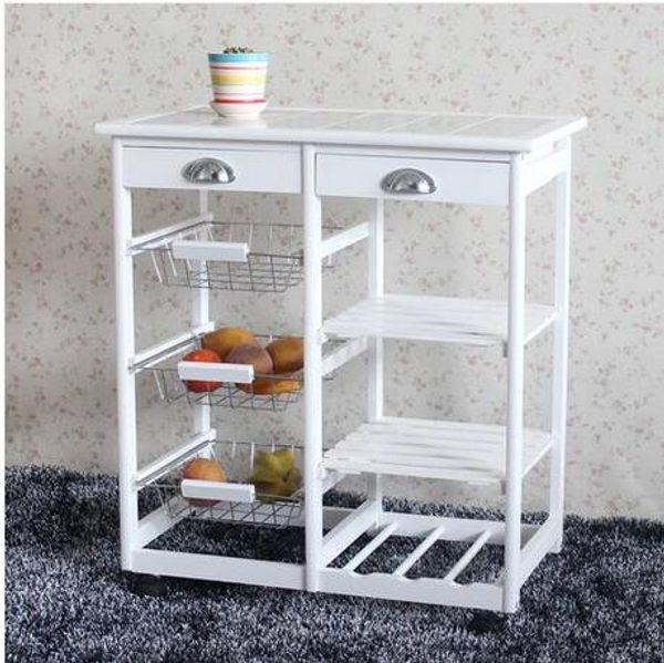 Wholesales Kitchen & Dining Room Cart 2-drawer 3-basket 3-shelf Storage Rack With Rolling Wheels White