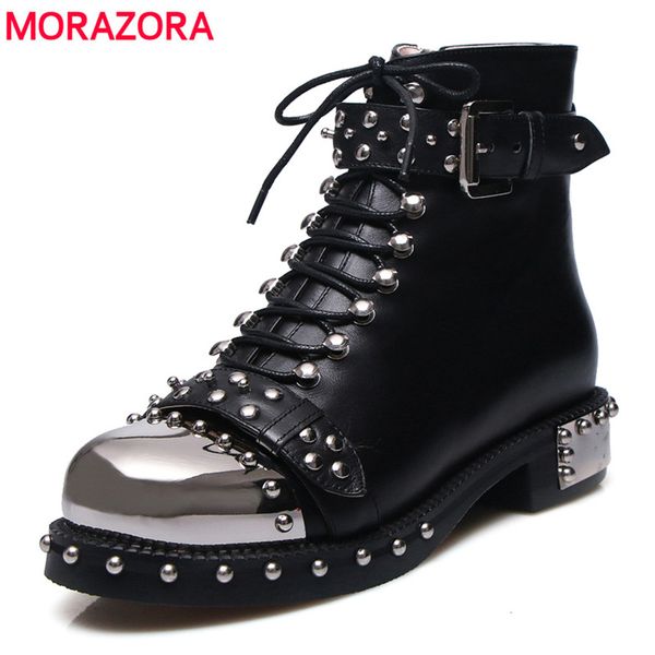 morazora 2019 brand rivets punk ankle boots women autumn winter genuine leather boots female motorcycle shoes, Black
morazora 2019 brand rivets punk ankle boots women autumn winter genuine leather boots female motorcycle shoes, Black