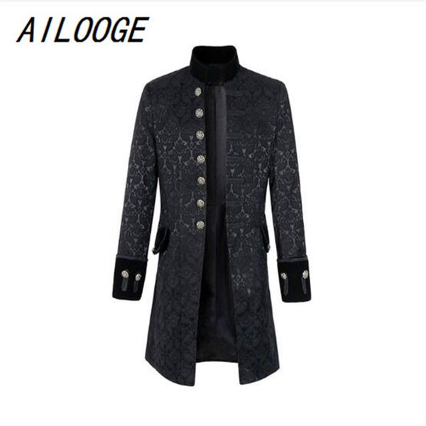 ailooge mens velvet goth steampunk victorian frock coat, Black
