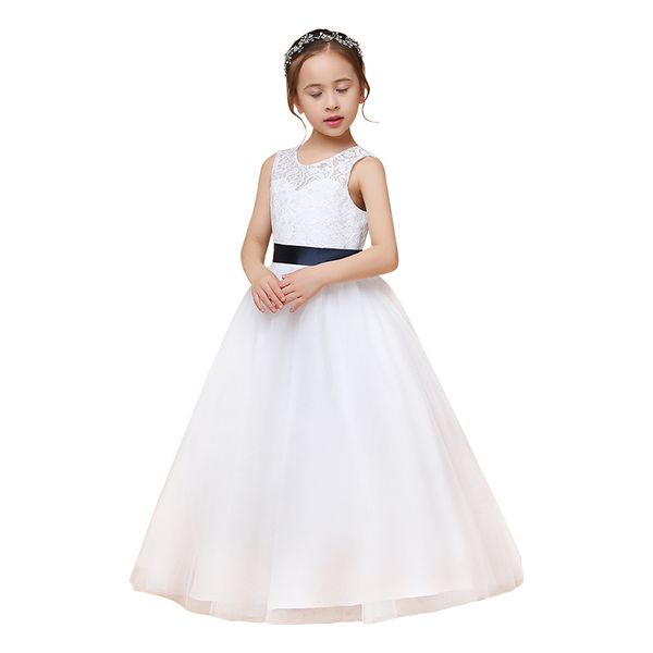 jewel neck tulle princess flower girl dress with sash 2019 floor length kids gowns for wedding, White;blue
jewel neck tulle princess flower girl dress with sash 2019 floor length kids gowns for wedding, White;blue