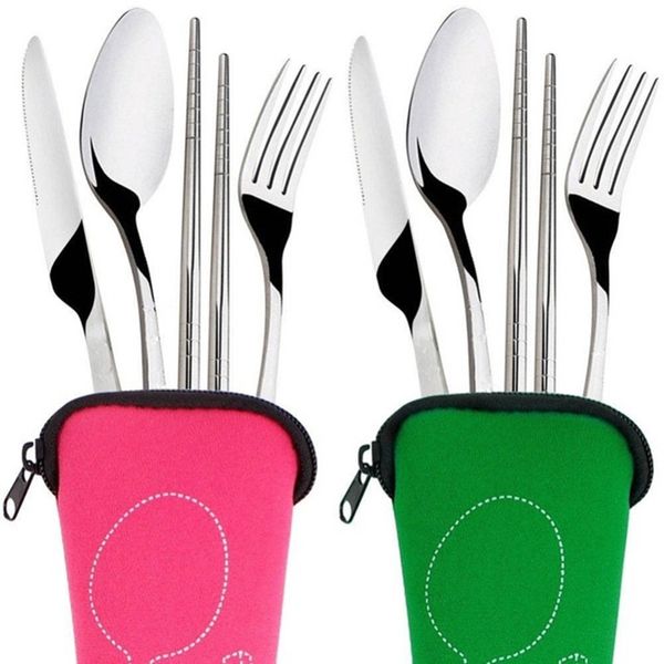 4pcs/set Stainless Steel Cutlery Outdoor Flatware Set Travel Lunch Utensils Knife/fork/spoon/chopsticks Tableware For Camping