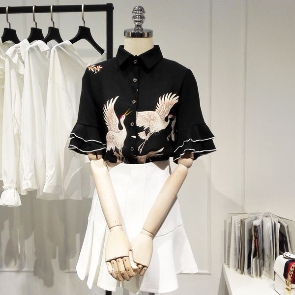 printed shirt female new summer flare sleeve fashion print blouse short sleeve shirt woman black shirts all-match basic, White
printed shirt female new summer flare sleeve fashion print blouse short sleeve shirt woman black shirts all-match basic, White