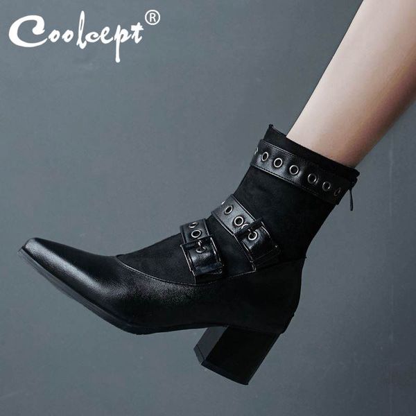 coolcept plus size 32-48 ankle boots for women pointed toe punk buckle patchwork boots women footwear winter warm shoes, Black
coolcept plus size 32-48 ankle boots for women pointed toe punk buckle patchwork boots women footwear winter warm shoes, Black