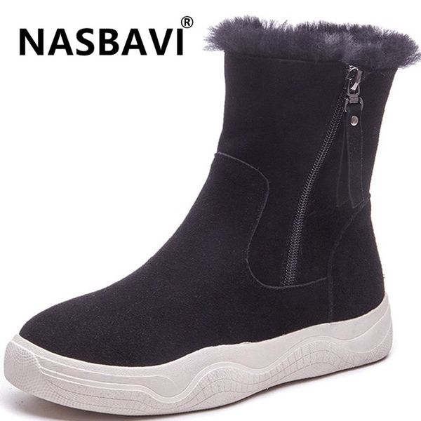 2019 genuine leather ankle snow boots cow suede fur zipper 2019 cotton female winter round head warm shoes snowboots flats, Black
2019 genuine leather ankle snow boots cow suede fur zipper 2019 cotton female winter round head warm shoes snowboots flats, Black