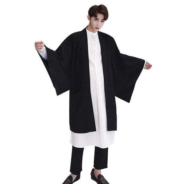 men wide sleeve kimono cardigan trench coat japanese harajuku street male hip hop loose long windbreaker jacket, Tan;black
men wide sleeve kimono cardigan trench coat japanese harajuku street male hip hop loose long windbreaker jacket, Tan;black