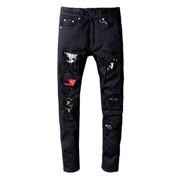 19ss mens ripped patches skinny black mens designer jeans distressed badge slim fit motorcycle biker jeans hole beggar designer clothing, Blue
19ss mens ripped patches skinny black mens designer jeans distressed badge slim fit motorcycle biker jeans hole beggar designer clothing, Blue