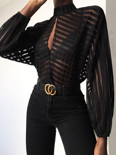 2019 women elegant basic black casual shirt female stylish work stripes keyhole front mesh blouse, White
2019 women elegant basic black casual shirt female stylish work stripes keyhole front mesh blouse, White
