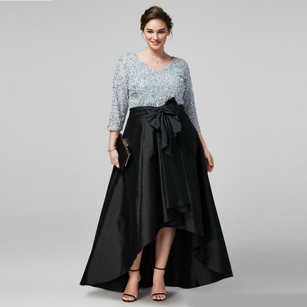 chic high low sequined plus size prom dresses sleeves v neck a-line formal dress teffeta evening gowns, Black
chic high low sequined plus size prom dresses sleeves v neck a-line formal dress teffeta evening gowns, Black