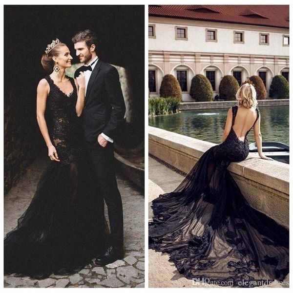 black lace appliques mermaid gothic prom dresses modest evening gowns backless formal dress custom long vestidos de marriage, Black;red
black lace appliques mermaid gothic prom dresses modest evening gowns backless formal dress custom long vestidos de marriage, Black;red