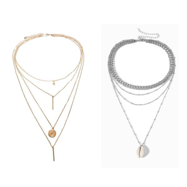 2pcs bohemian long pendant necklaces - gold star star necklace multilayer necklace & five layers shell pendant necklaces, Silver
2pcs bohemian long pendant necklaces - gold star star necklace multilayer necklace & five layers shell pendant necklaces, Silver