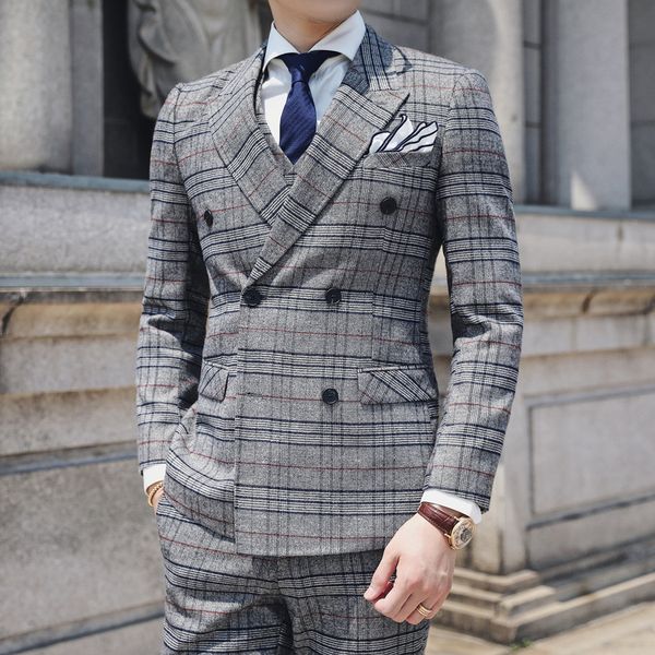 slim fit mens grey double breasted suits 2019 new plaid wedding suits for men one split casual suit man club party dress q670, White;black
slim fit mens grey double breasted suits 2019 new plaid wedding suits for men one split casual suit man club party dress q670, White;black