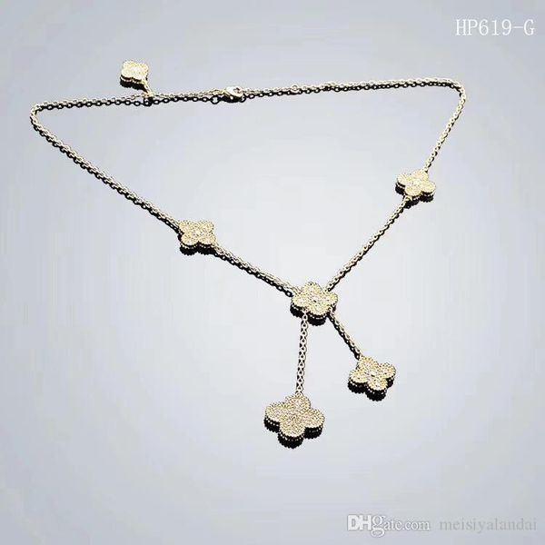 wholesale luxury women diamond necklace chain 5 flower pendant necklace stainless steel chain fashion women gold necklace, Silver 
wholesale luxury women diamond necklace chain 5 flower pendant necklace stainless steel chain fashion women gold necklace, Silver