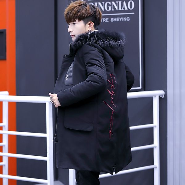 men's cotton padded mid length 2019 new winter coat korean handsome hooded thickened cotton padded jacket down clothing, Black
men's cotton padded mid length 2019 new winter coat korean handsome hooded thickened cotton padded jacket down clothing, Black