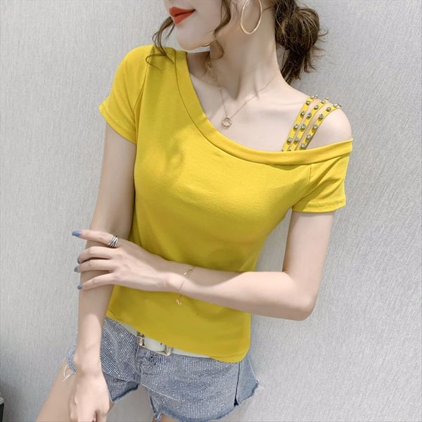 short-sleeved t- clothing t- shirt women's 2020 summer clothes nail diamond slim versatile western style half-sleeve small shirt fa, White
short-sleeved t- clothing t- shirt women's 2020 summer clothes nail diamond slim versatile western style half-sleeve small shirt fa, White
