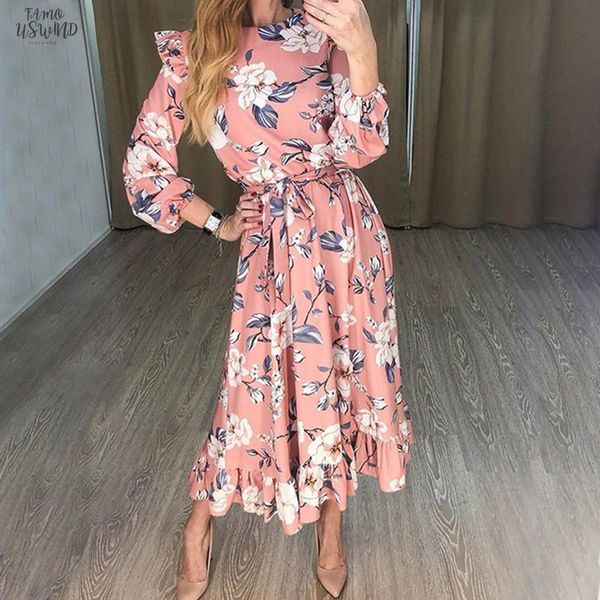 women fashion ruffled lantern sleeve dress female floral print o neck long dress with belt ladies casual autumn winter dress, Black;gray
women fashion ruffled lantern sleeve dress female floral print o neck long dress with belt ladies casual autumn winter dress, Black;gray