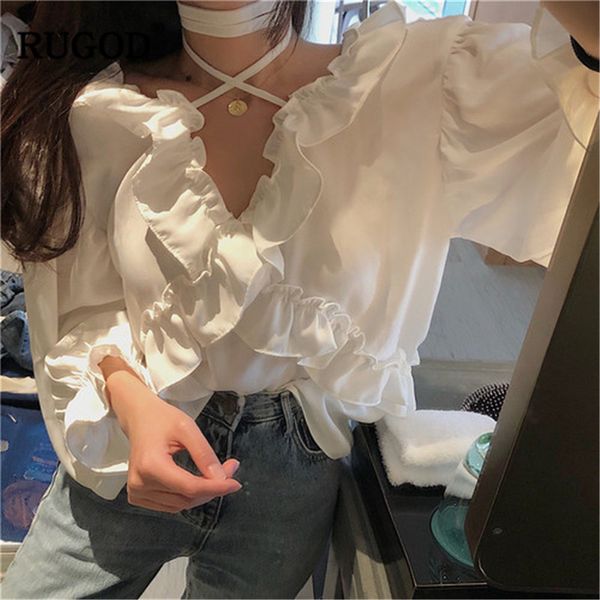 rugod 2019 ruffled edge elegant women blouses lantern sleeves white sweet v neck modis spring femme casaco feminino
rugod 2019 ruffled edge elegant women blouses lantern sleeves white sweet v neck modis spring femme casaco feminino