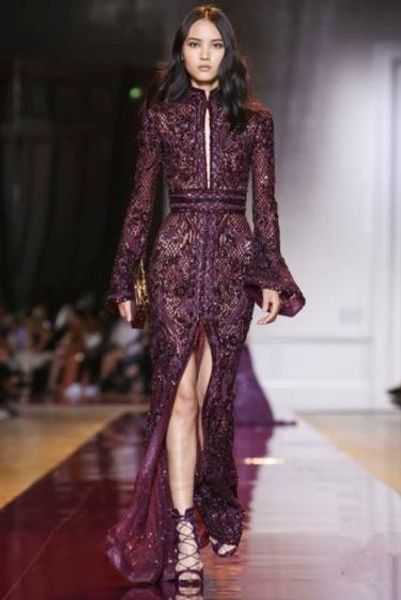 ellie saab mermaid prom dresses long sleeves front split formal dress evening gowns sequined lace floor length special occasion dress long, Black
ellie saab mermaid prom dresses long sleeves front split formal dress evening gowns sequined lace floor length special occasion dress long, Black
