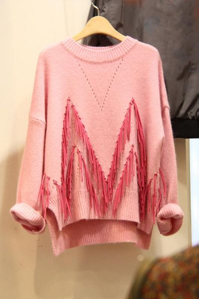 pink tassel open fork head sweater women's long sleeved autumn winter new korean loose knit sweater mujer lady jumper jacket, White;black
pink tassel open fork head sweater women's long sleeved autumn winter new korean loose knit sweater mujer lady jumper jacket, White;black