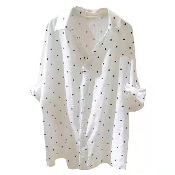 summer new korean polka dot shirt women's middle sleeve loose casual cotton and hemp v-neck shirt, White
summer new korean polka dot shirt women's middle sleeve loose casual cotton and hemp v-neck shirt, White