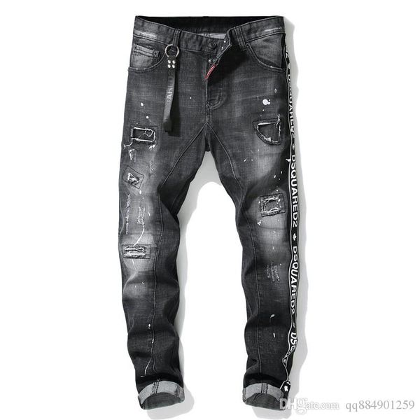 2019 mens badge rips stretch black jeans fashion designer slim fit washed motocycle denim pants panelled hip hop trousers, Blue
2019 mens badge rips stretch black jeans fashion designer slim fit washed motocycle denim pants panelled hip hop trousers, Blue