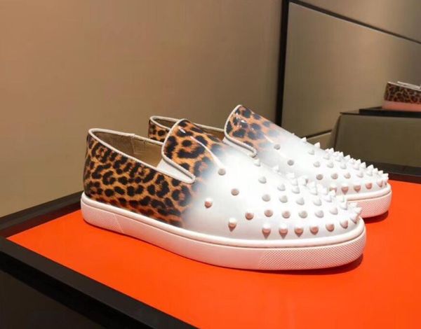 brand red bottom men sneakers white patent leather gradient leopard print roller-boat men's flat sneaker shoes slip-on studs pik boat s, Black
brand red bottom men sneakers white patent leather gradient leopard print roller-boat men's flat sneaker shoes slip-on studs pik boat s, Black