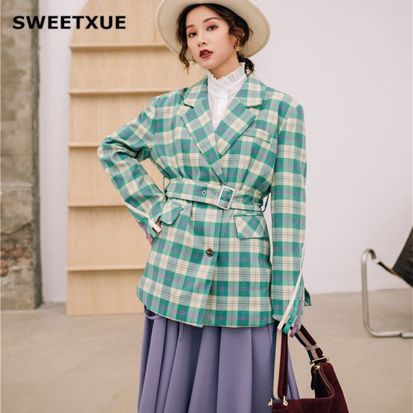 sweetxue spring women green plaid office blazer fashion belted split sleeve jackets elegant outerwear women autumn workwear coat, White;black
sweetxue spring women green plaid office blazer fashion belted split sleeve jackets elegant outerwear women autumn workwear coat, White;black