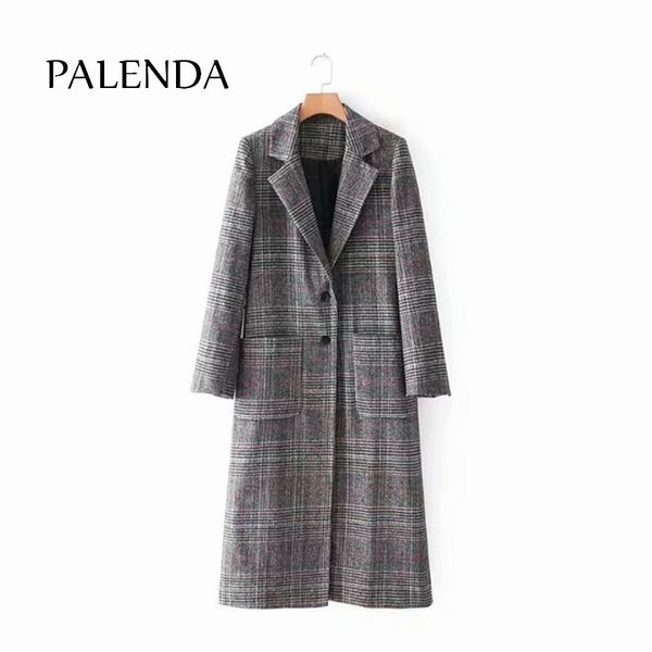 women long wool blend coat turn-down collar plaid female fashion long coat, Black
women long wool blend coat turn-down collar plaid female fashion long coat, Black