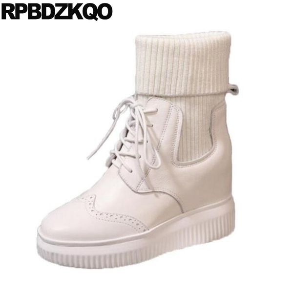 lace up shoes beige platform women ankle boots 2019 round toe white heel elevator knit genuine leather flatform new, Black
lace up shoes beige platform women ankle boots 2019 round toe white heel elevator knit genuine leather flatform new, Black