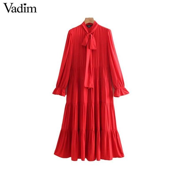 vadim women bow tie collar red midi dress long sleeve side zipper ruffles female casual dresses stylish mid calf vestidos qb174, Black;gray
vadim women bow tie collar red midi dress long sleeve side zipper ruffles female casual dresses stylish mid calf vestidos qb174, Black;gray
