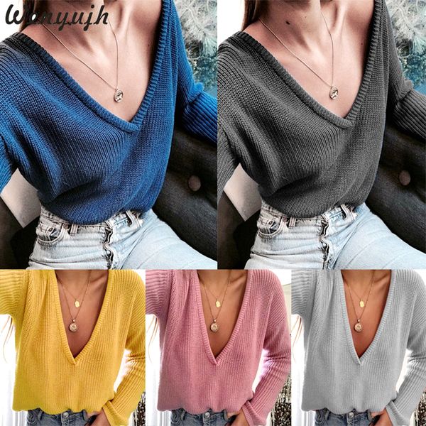wenyujh women deep v-neck knitted sweater jumper 2019 fashion autumn winter solid long sleeve pullover femme sweater, White;black
wenyujh women deep v-neck knitted sweater jumper 2019 fashion autumn winter solid long sleeve pullover femme sweater, White;black