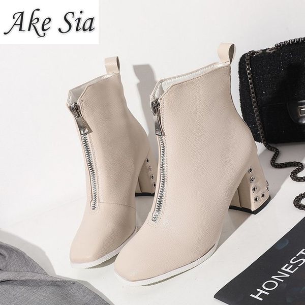 fashion soft leather ankle boots for women 2019 new spring autumn front zipper thick high heels women boots black beige
fashion soft leather ankle boots for women 2019 new spring autumn front zipper thick high heels women boots black beige