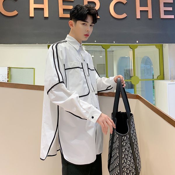men long sleeve vintage fashion stripe splice loose casual shirt male women streetwear hip hop party dress shirts, White;black
men long sleeve vintage fashion stripe splice loose casual shirt male women streetwear hip hop party dress shirts, White;black