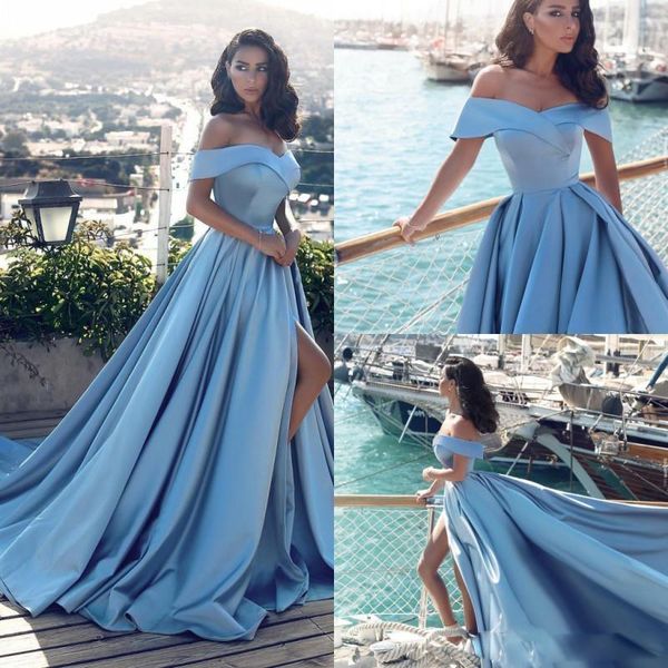 modern arabic light blue formal evening dresses 2020 elegant off the shoulder front split long prom gowowns real ps plus size sexy, Black
modern arabic light blue formal evening dresses 2020 elegant off the shoulder front split long prom gowowns real ps plus size sexy, Black