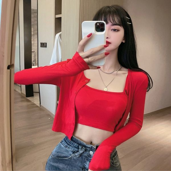 2020 new style slim fit long-sleeved cardigan jacket camisole two-piece suit for women, Black;white
2020 new style slim fit long-sleeved cardigan jacket camisole two-piece suit for women, Black;white