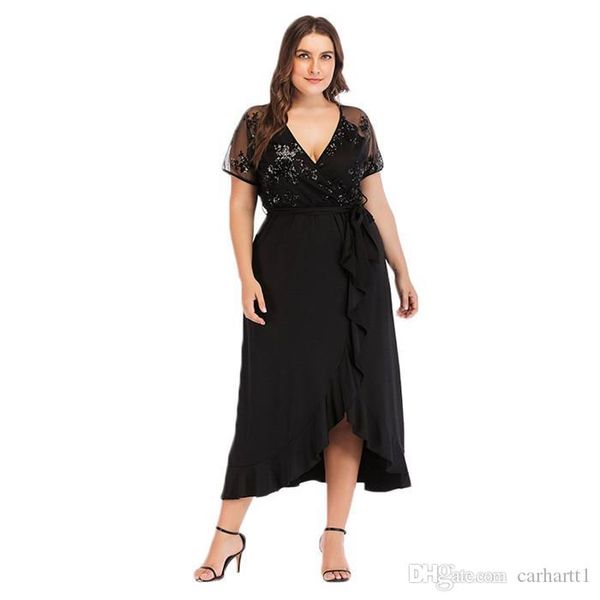 summer womens designer casual dress v neck short sleeve irregular waist tie fashion plus size dress, Black;gray
summer womens designer casual dress v neck short sleeve irregular waist tie fashion plus size dress, Black;gray