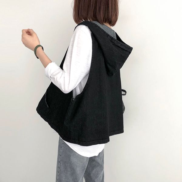 women's vests women denim vest hooded 2021 spring autumn loose black elegant pullovers pockets fashion sleeveless coat, Black;white
women's vests women denim vest hooded 2021 spring autumn loose black elegant pullovers pockets fashion sleeveless coat, Black;white