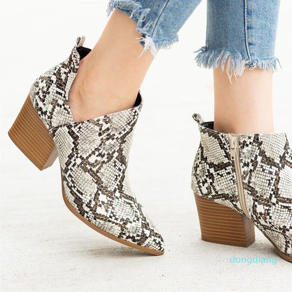 ankle boots snake print pointed toe shoes side zippers thick high heels female leather boot shoes women booties casual, Black
ankle boots snake print pointed toe shoes side zippers thick high heels female leather boot shoes women booties casual, Black